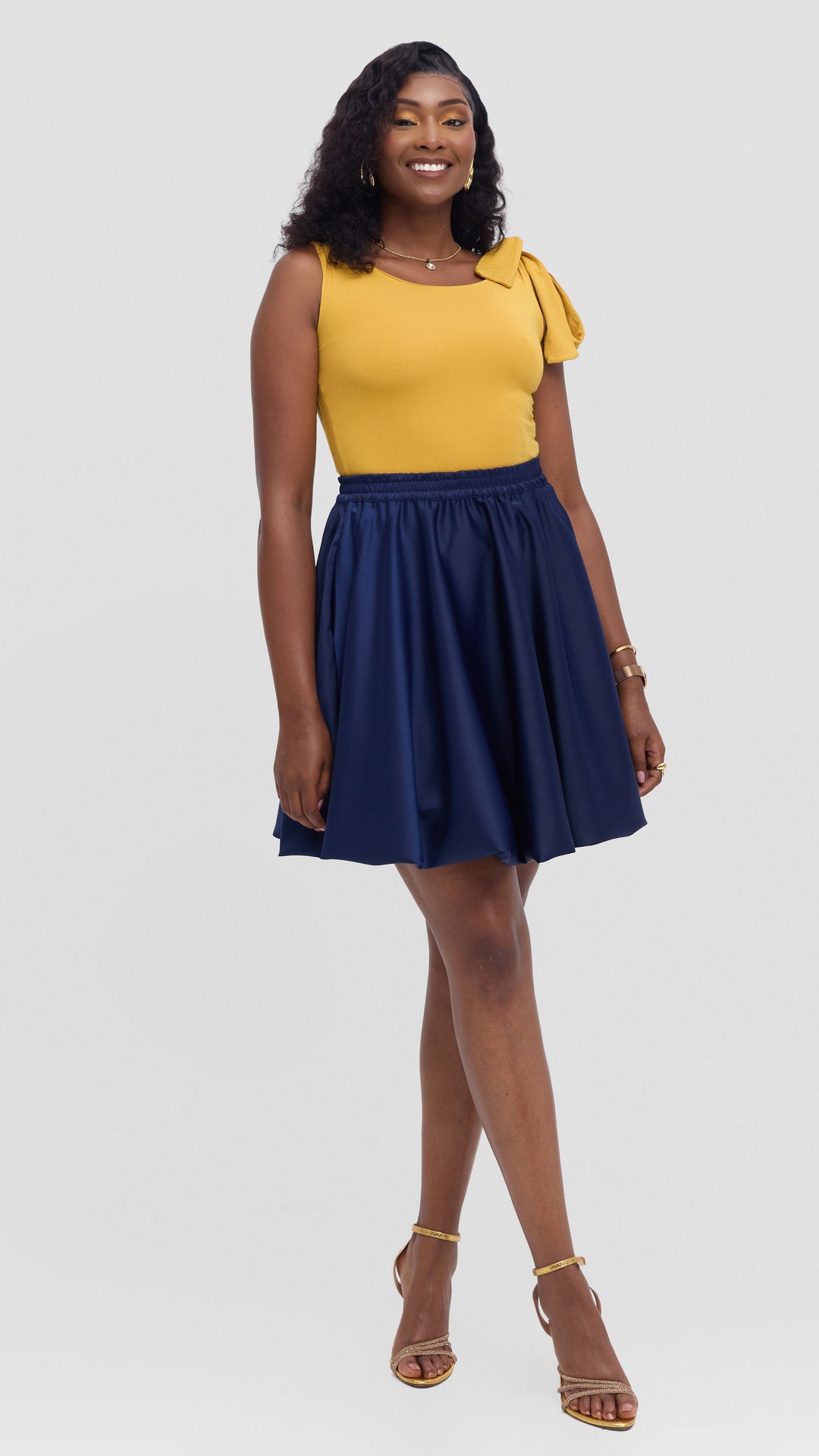Vivo Studio Mini Bubble Skirt in Satin - Navy