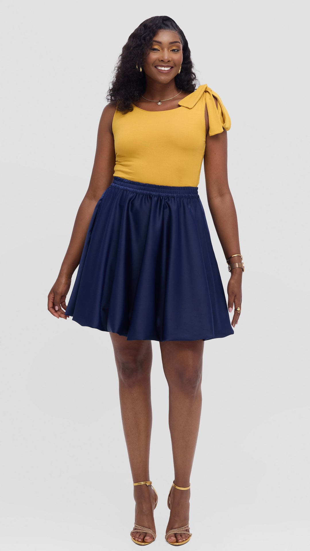 Vivo Studio Mini Bubble Skirt in Satin - Navy