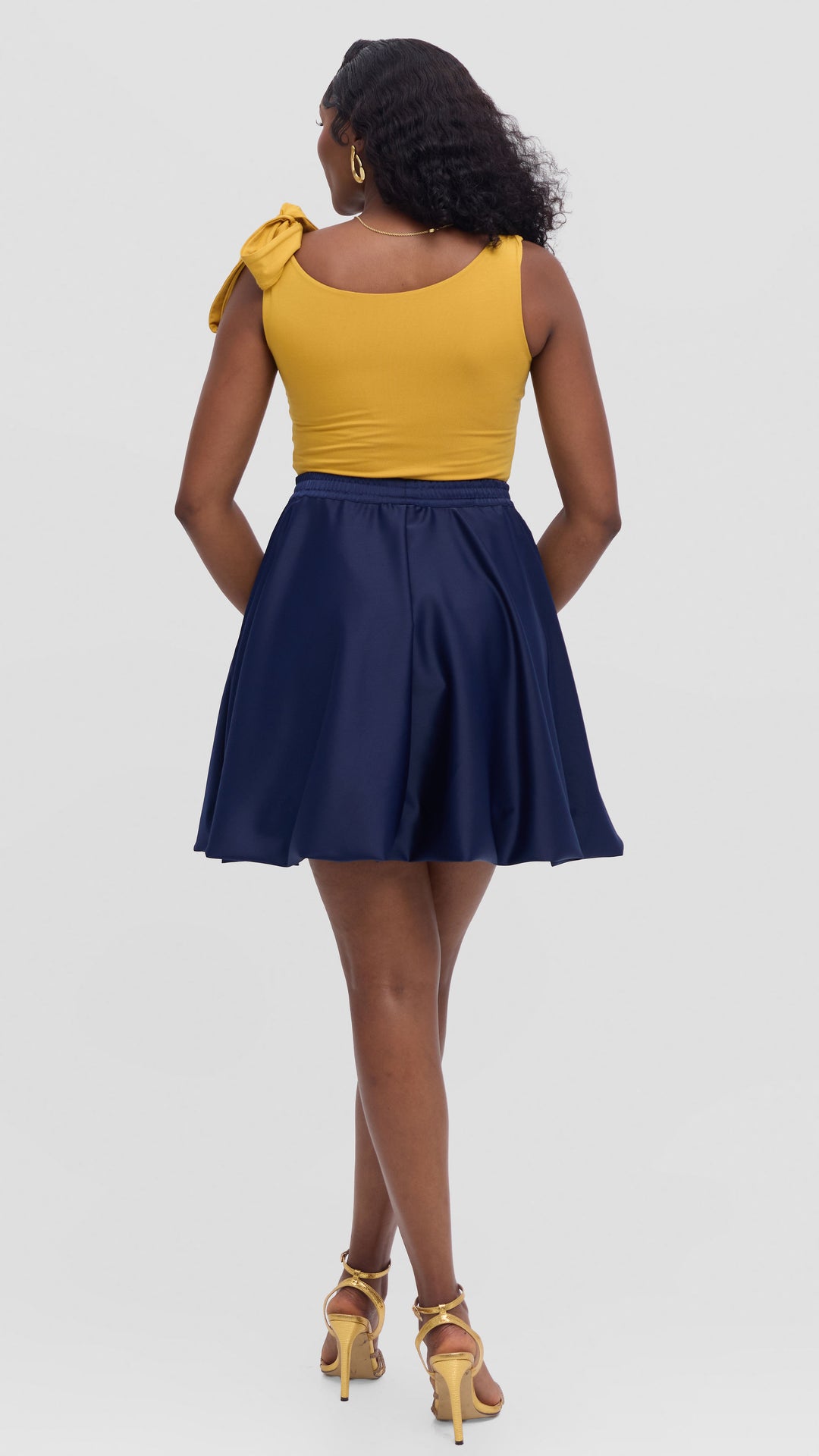 Vivo Studio Mini Bubble Skirt in Satin - Navy