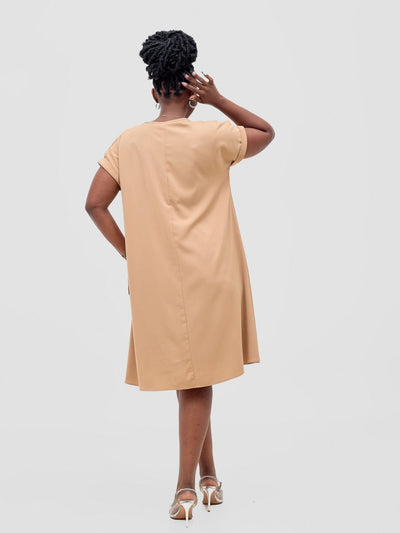 Vivo Pesi Drop Shoulder Tent Dress - Light Tan - Shopzetu