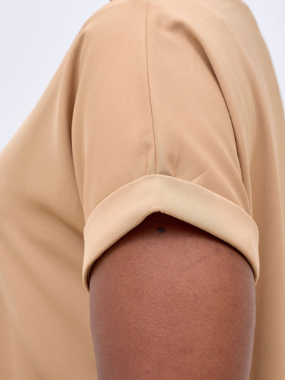 Vivo Pesi Drop Shoulder Tent Dress - Light Tan - Shopzetu