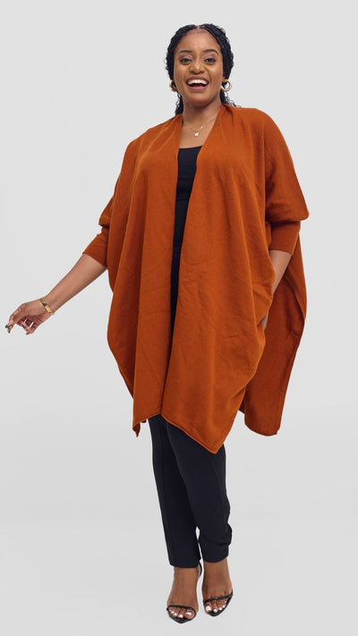 Vivo Cuffed Wrap Poncho - Rust - Shopzetu