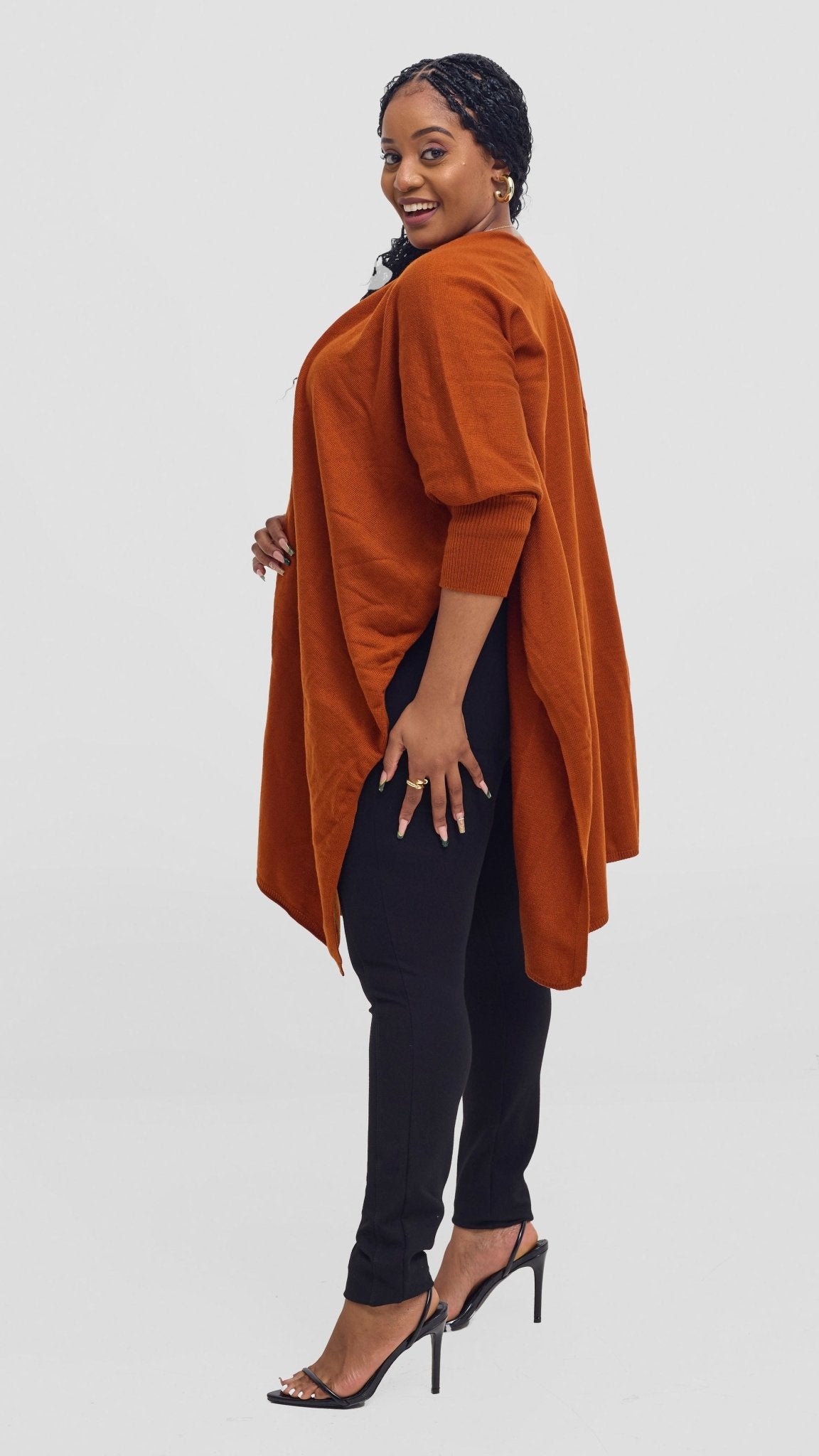Vivo Cuffed Wrap Poncho - Rust - Shopzetu