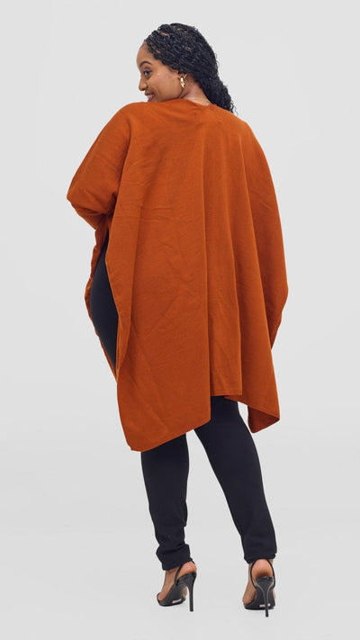 Vivo Cuffed Wrap Poncho - Rust - Shopzetu