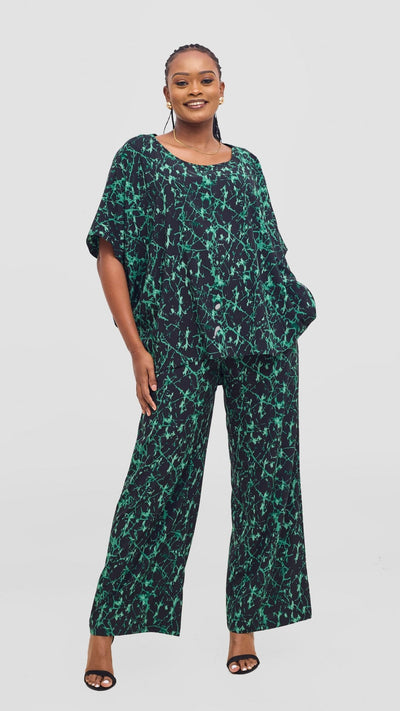 Vivo Maisha Top & Pant Set - Black/ Green Print - Shopzetu