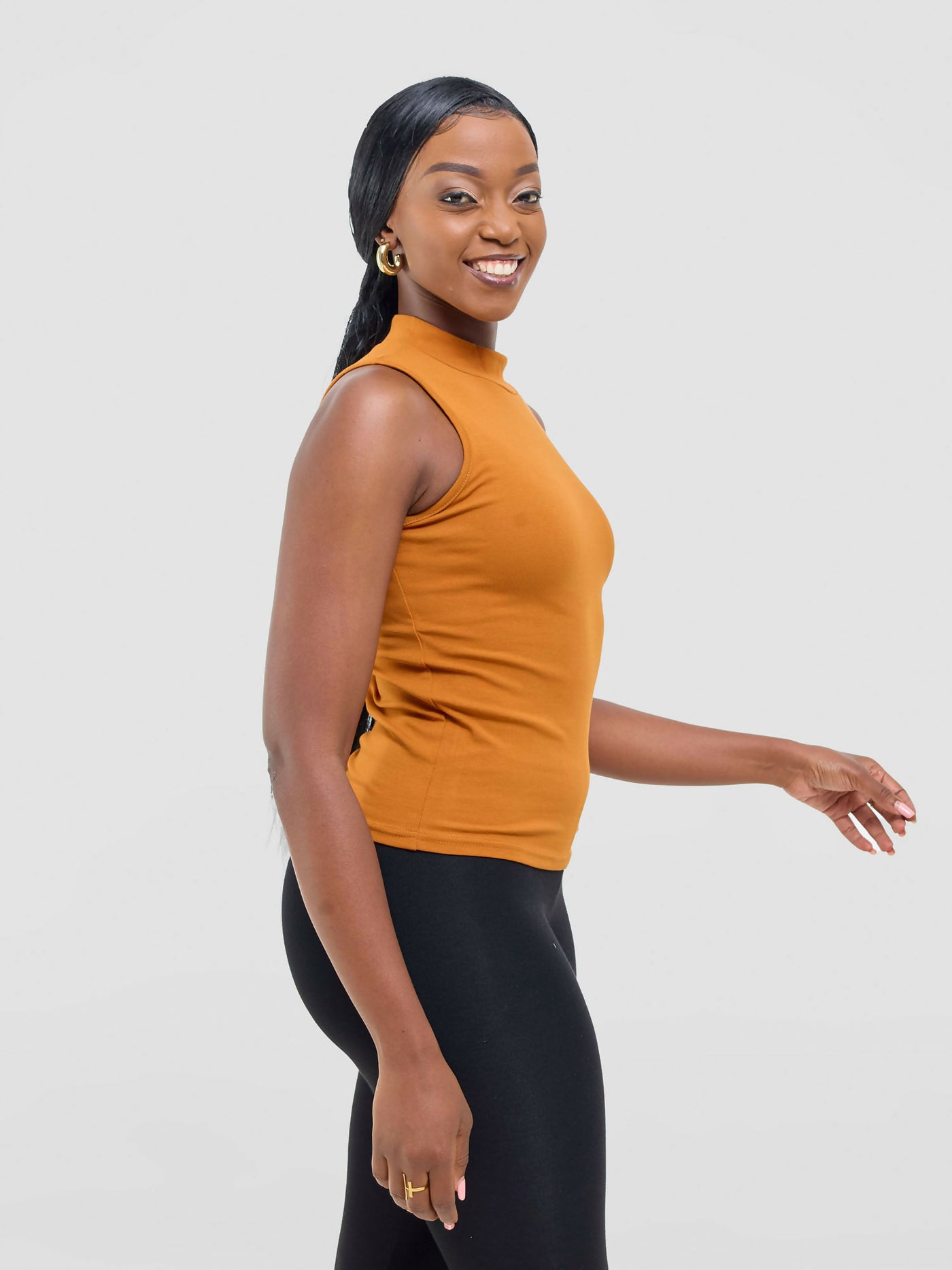 Anel's Knitwear Sleeveless Turtle Neck Top - Mustard - Shopzetu