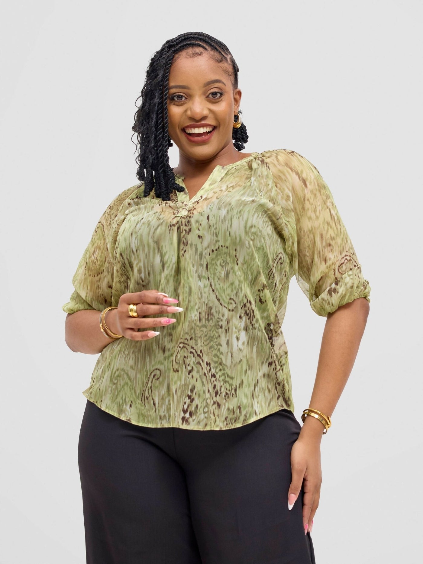 Lamazi Collections Chiffon Butterfly Top - Brown - Shopzetu