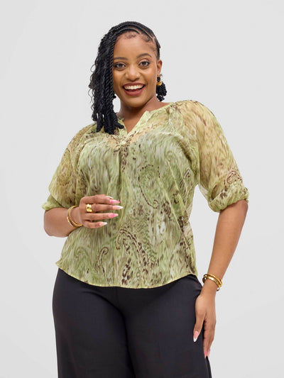 Lamazi Collections Chiffon Butterfly Top - Brown - Shopzetu