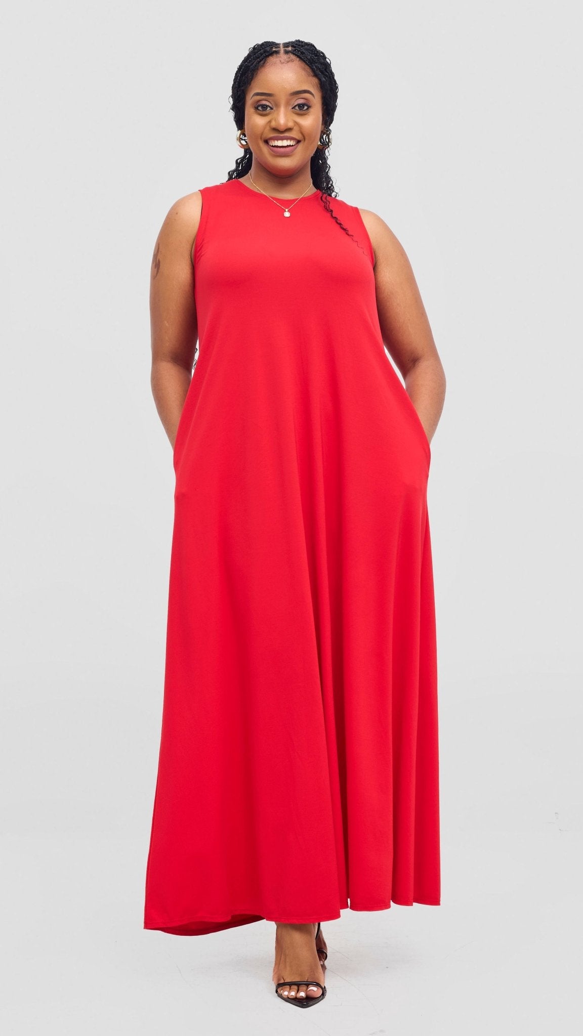 Vivo Ponte Back Pleat Maxi Dress - Red - Shopzetu
