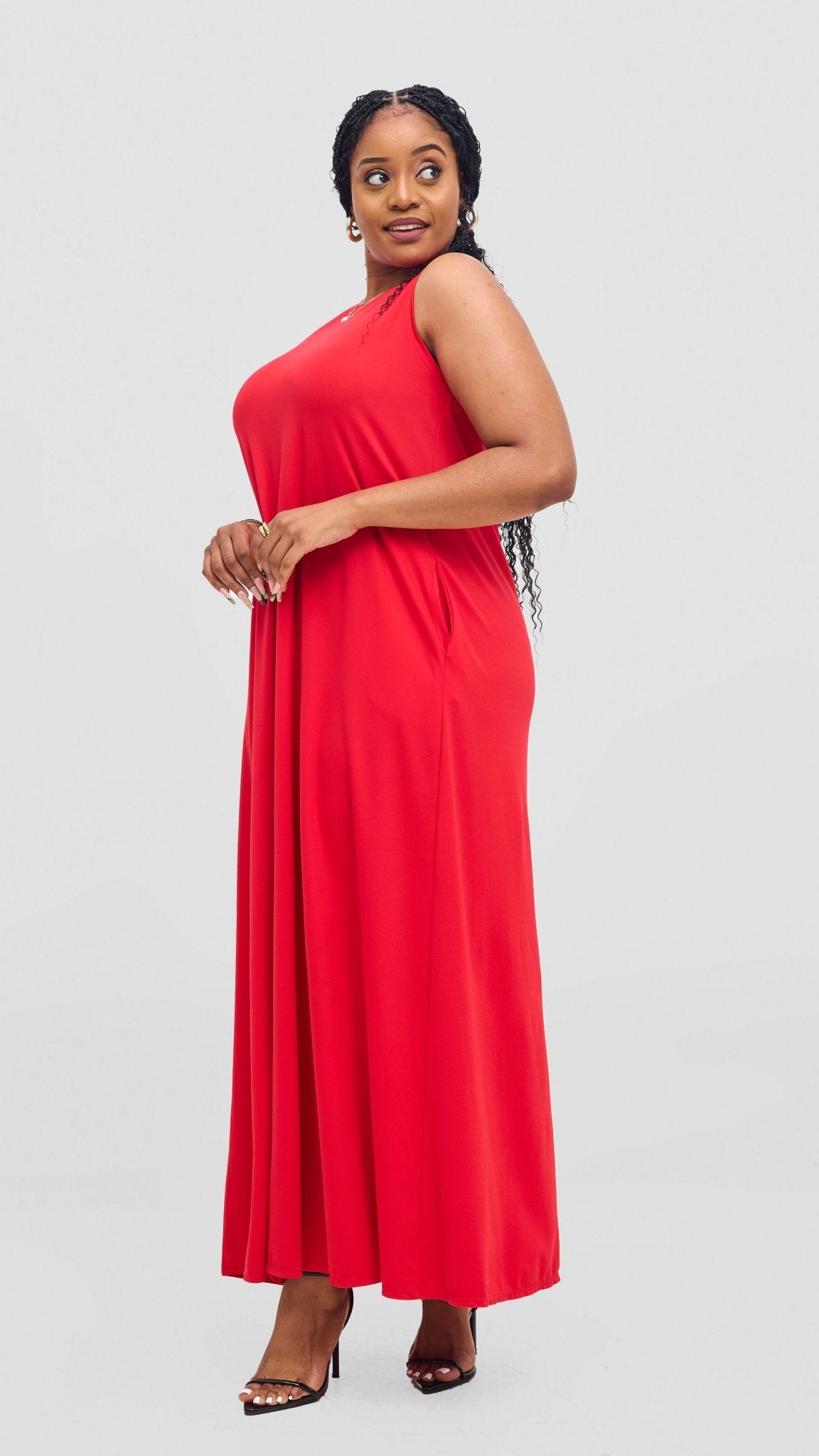 Vivo Ponte Back Pleat Maxi Dress - Red - Shopzetu