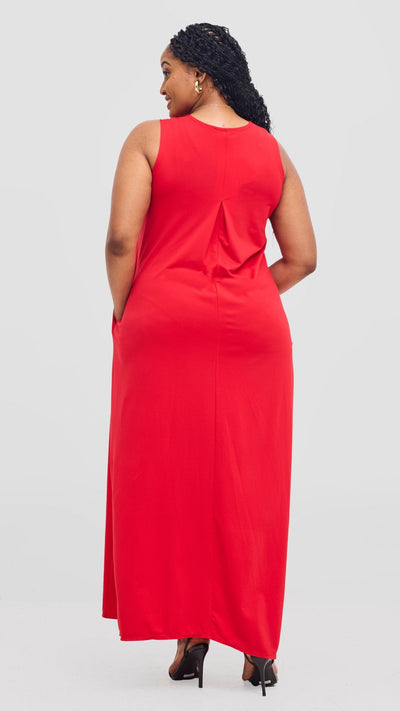 Vivo Ponte Back Pleat Maxi Dress - Red - Shopzetu