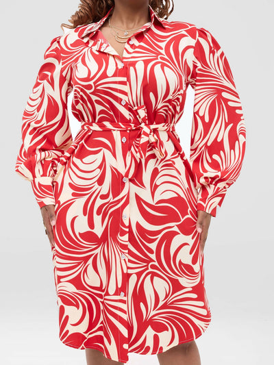 Lizola Wambui Dress - Red / Cream - Shopzetu
