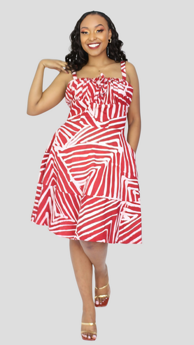 The Fashion Frenzy Printed Nuru Corset Skater Dress - Maroon