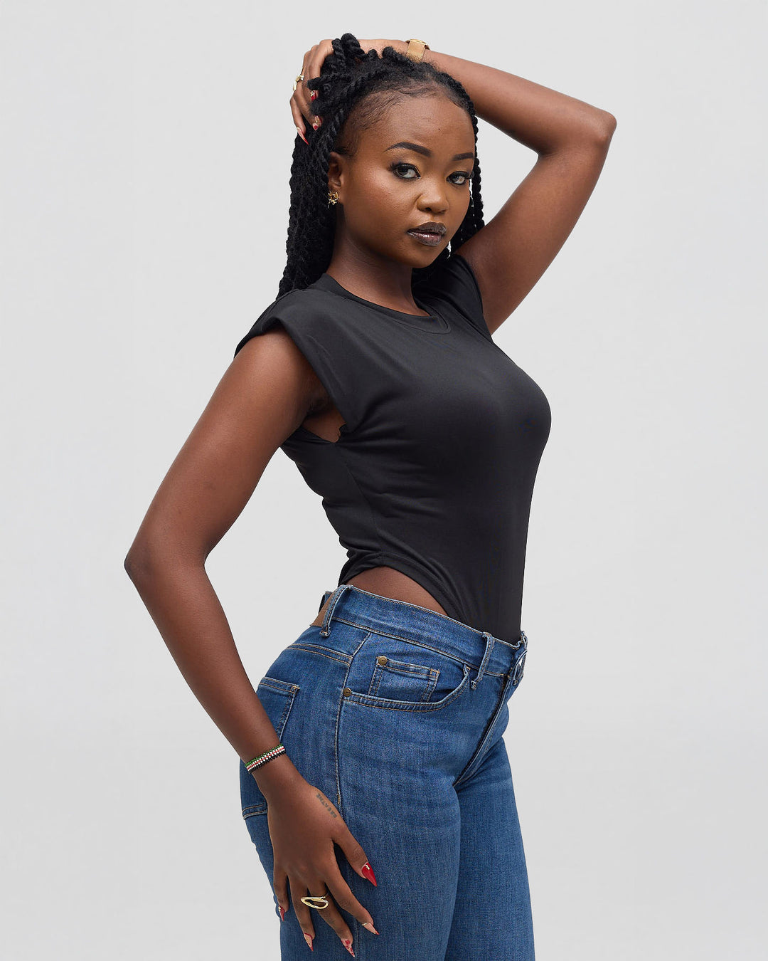 Glam Lab Bodysuit With Shoulder Pads - Black