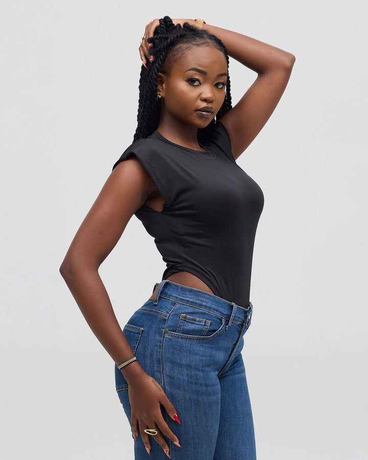 Glam Lab Bodysuit With Shoulder Pads - Black