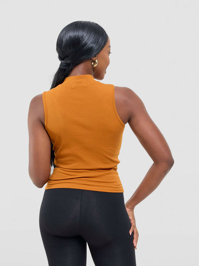 Anel's Knitwear Sleeveless Turtle Neck Top - Mustard - Shopzetu