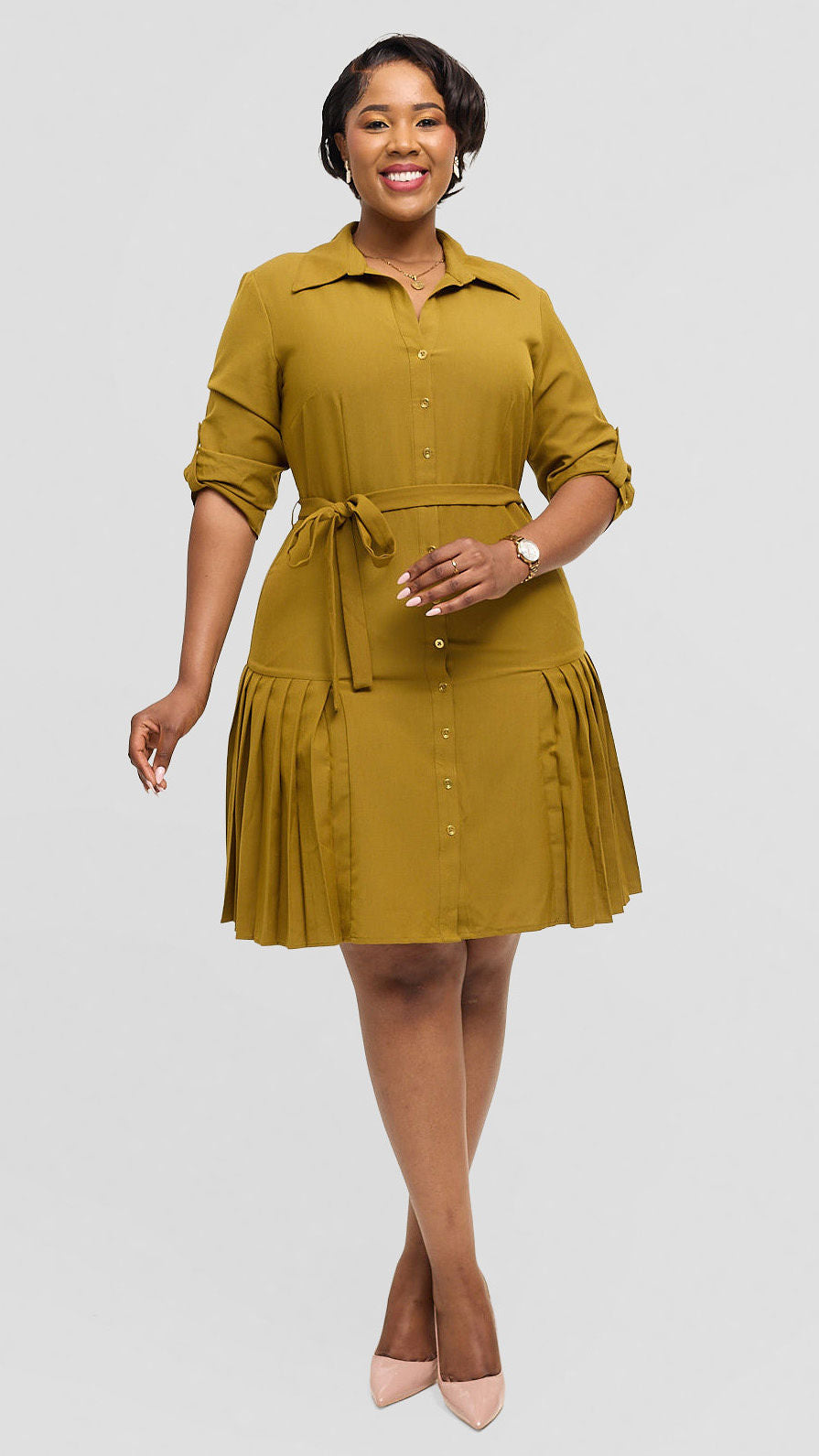 Lucille Couture Sharagano Pleated Shirt Dress