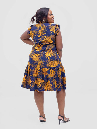 Lizola Umuto Shirt Dress - Navyblue / Mustard - Shopzetu