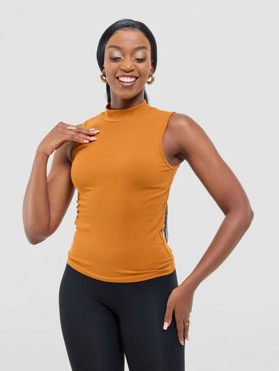 Anel's Knitwear Sleeveless Turtle Neck Top - Mustard - Shopzetu