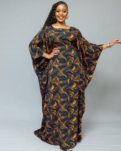 African Yuva Serenity Kaftan Dress - Navy Blue