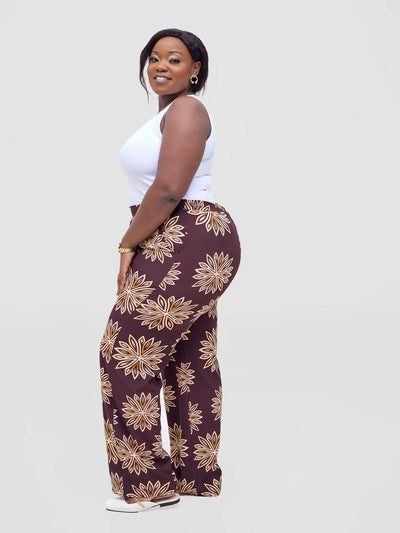 Lizola Taneisha Palazzo Pant - Brown/Cream - Shopzetu