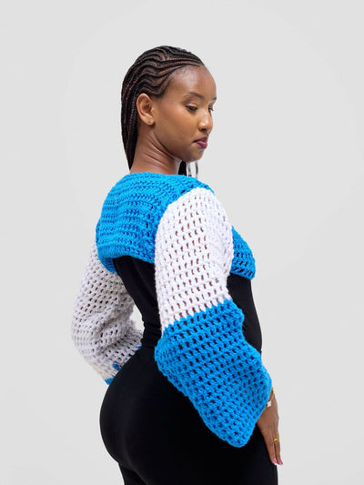 Twist & Turn Shrug Top - Blue / White - Shopzetu