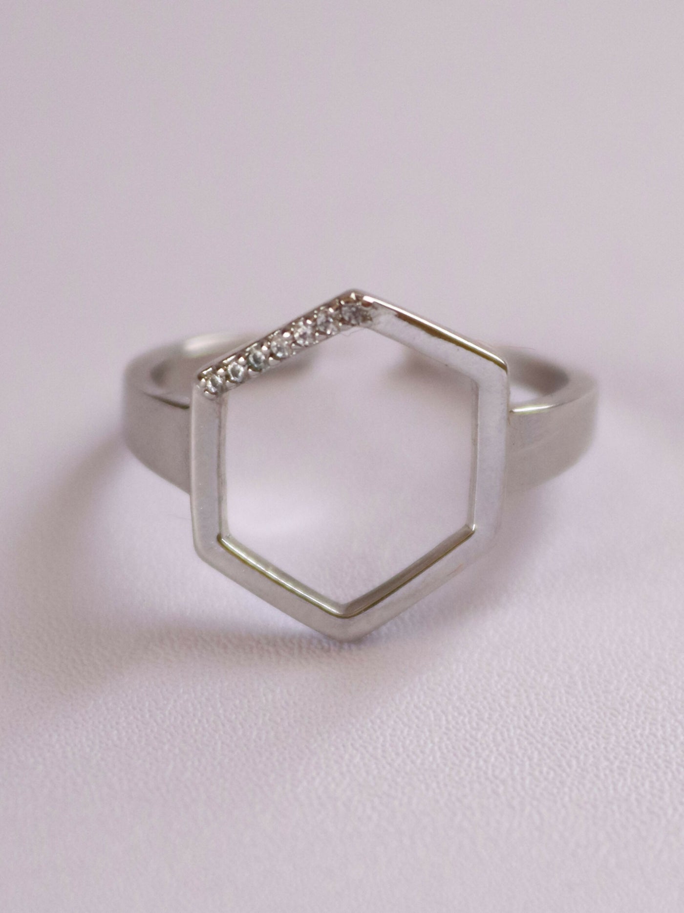 front view of 18k gold plated hexa ring