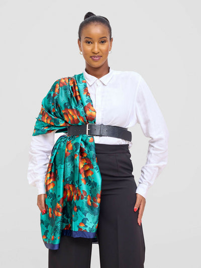 Ukiyo Lifestyle Silk Scarf - Teal Green Print - Shopzetu