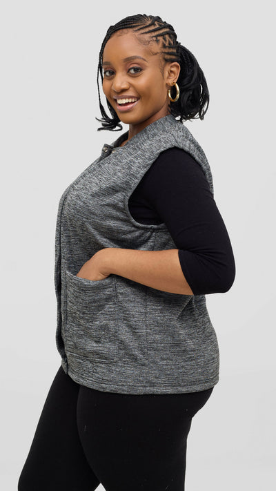 Timyt Urban Wear Curvy Plus Size Fleece With Frontal Pockets & Press Button Sweater - Dark Grey