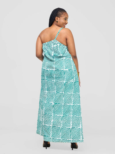 Inroses Hub Batiki Dress - White / Aqua Blue - Shopzetu