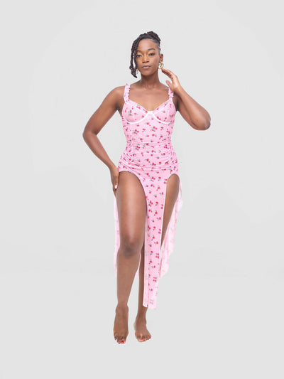 Posh Lingerie & More New Sexy Printed Backless Split Nightgown Mesh See Through Sexy Suspender Dress - Pink - Shopzetu