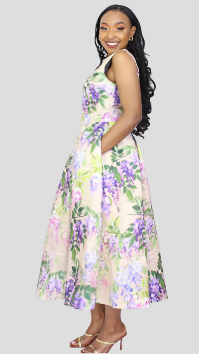 The Fashion Frenzy Curvy Plus Size Floral Midi Dress - Cream