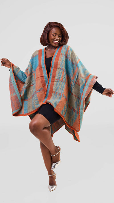 Afrodame Light Poncho - Orange / Blue