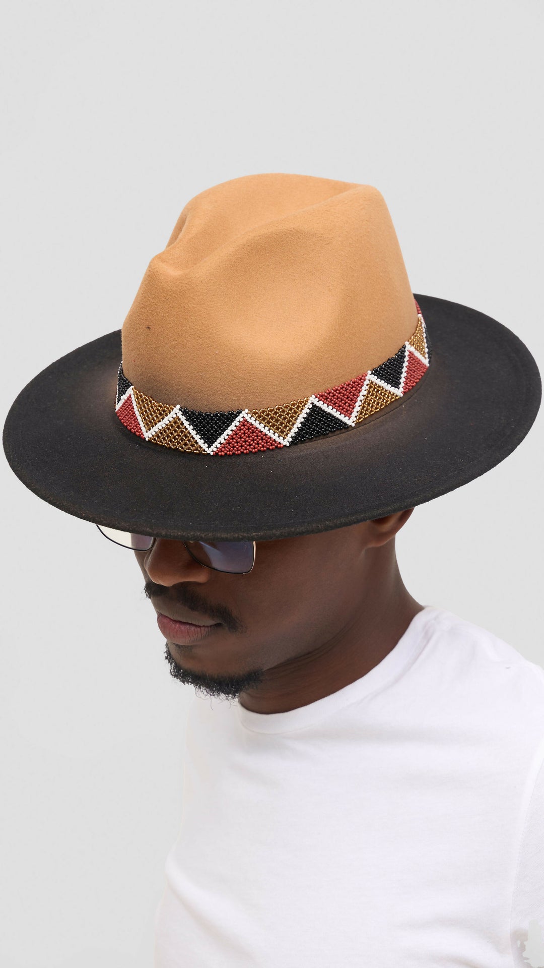 Umbo Collections Curvy Plus Size Double Beaded Fedora Hat - Beige