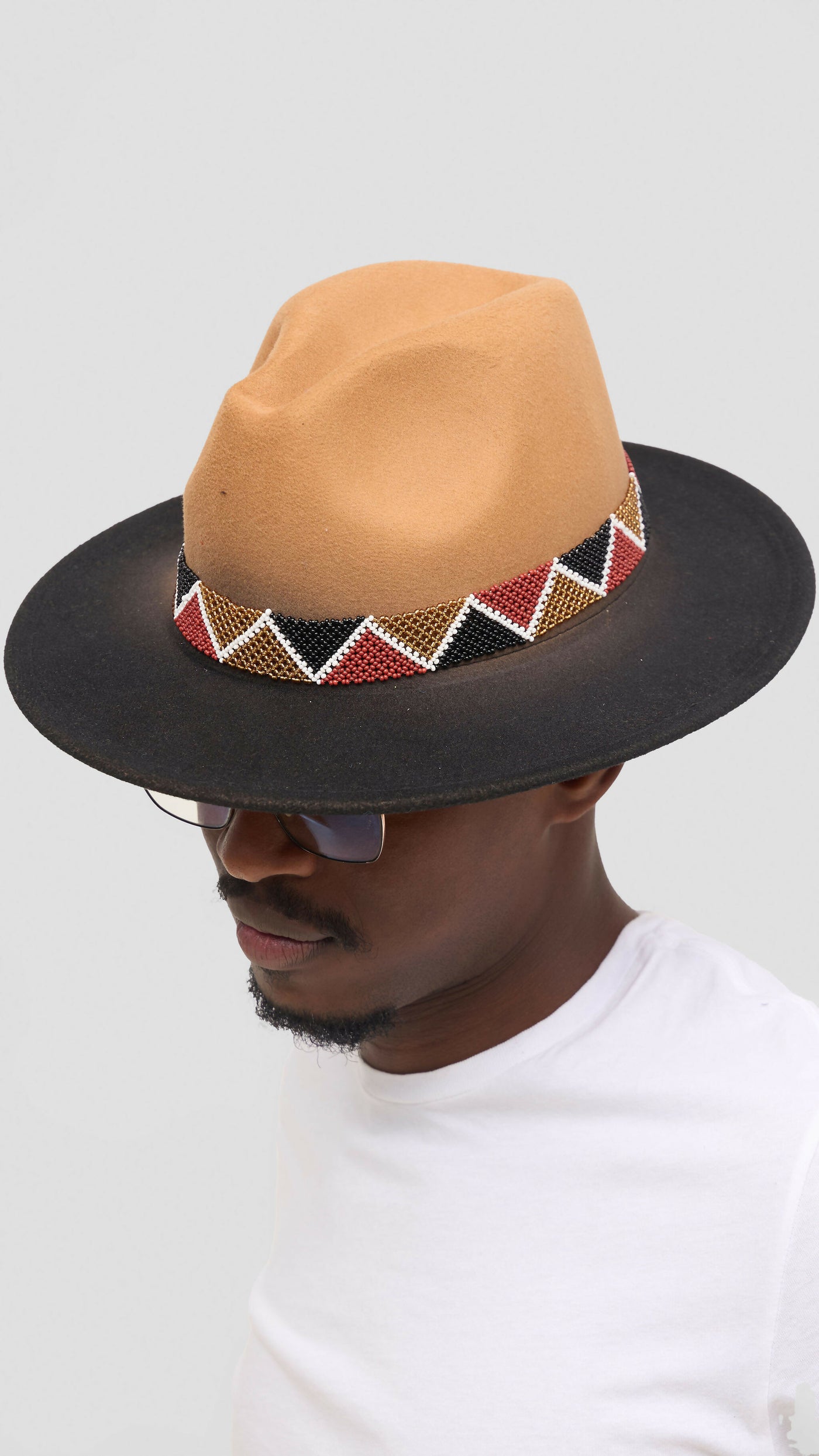 Umbo Collections Curvy Plus Size Double Beaded Fedora Hat - Beige