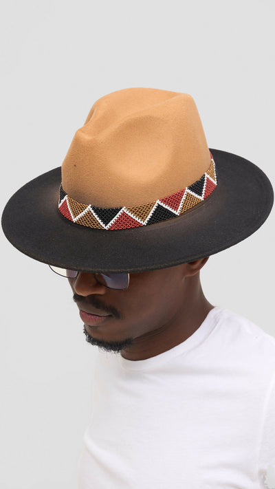Umbo Collections Curvy Plus Size Double Beaded Fedora Hat - Beige