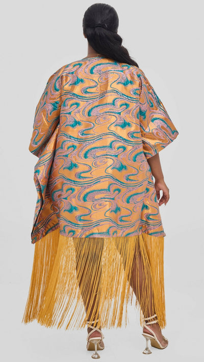 Hats And More Glamour Fringe Hem Tunic Dress – Orange / Teal Print - Shopzetu