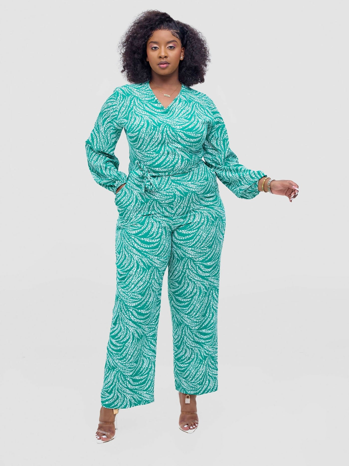 Lizola Temidire Jumpsuit - Green / White - Shopzetu