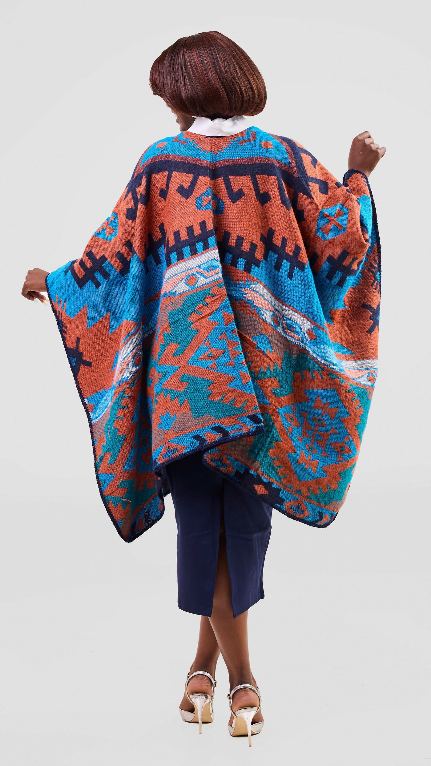 Afrodame Light Poncho - Brown / Blue