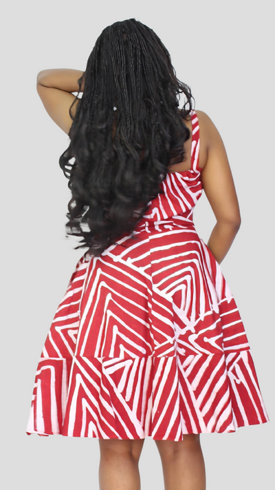 The Fashion Frenzy Printed Nuru Corset Skater Dress - Maroon