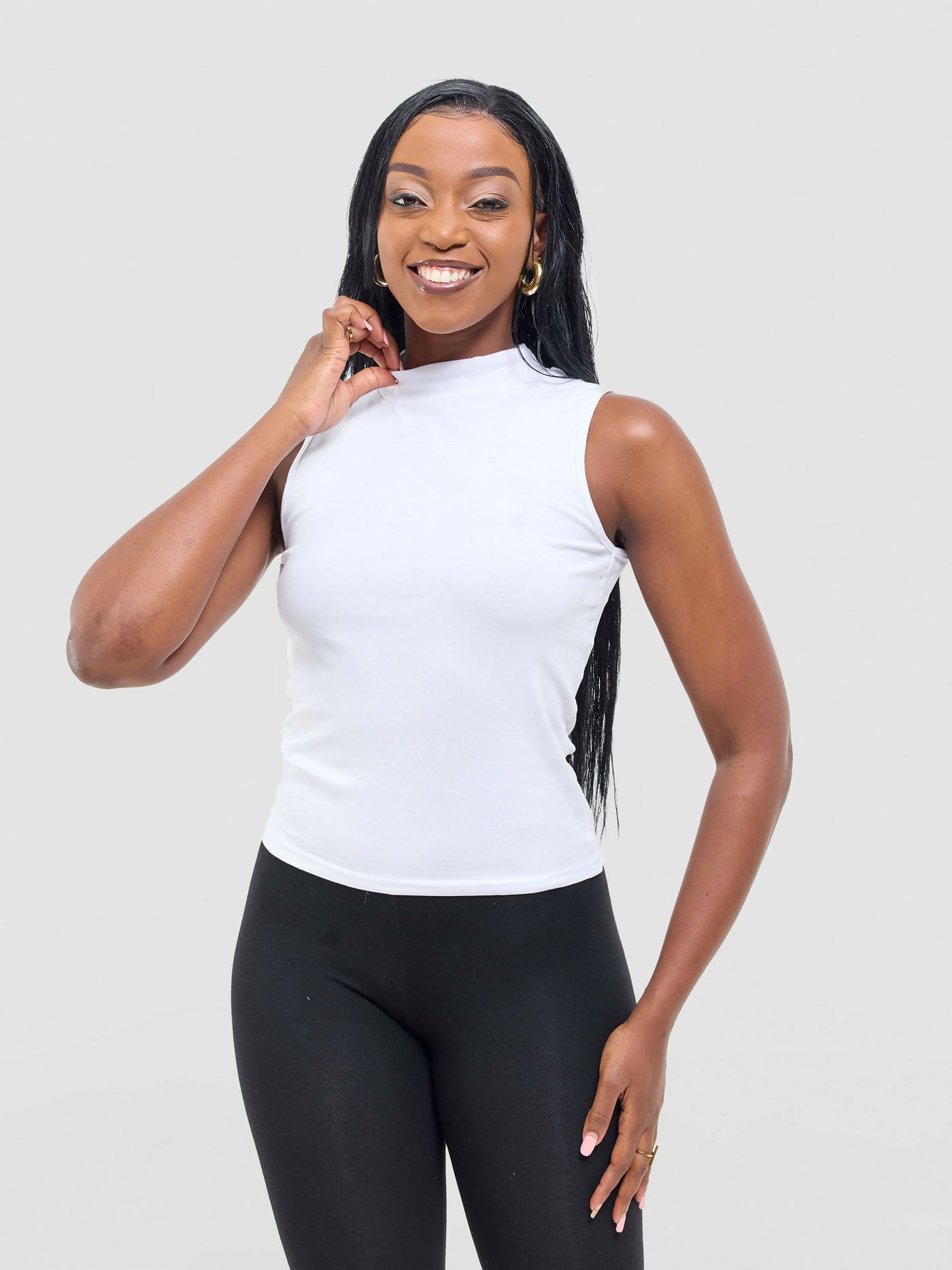 Anel's Knitwear Sleeveless Turtle Neck Top - White - Shopzetu