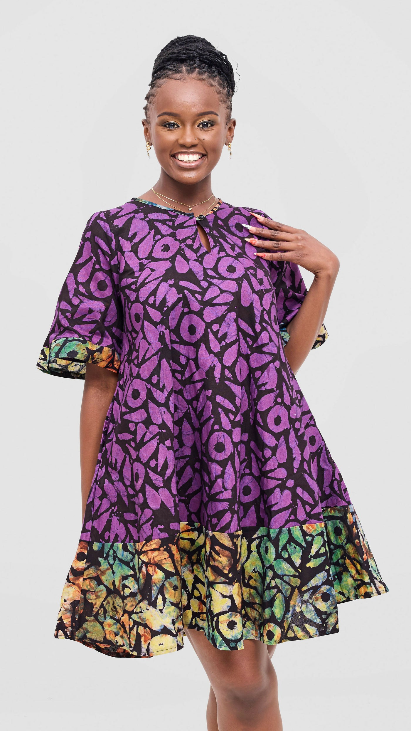 The Fashion Frenzy Curvy Plus Size Shani Shift Dress â€“ Purple Contrast Hem