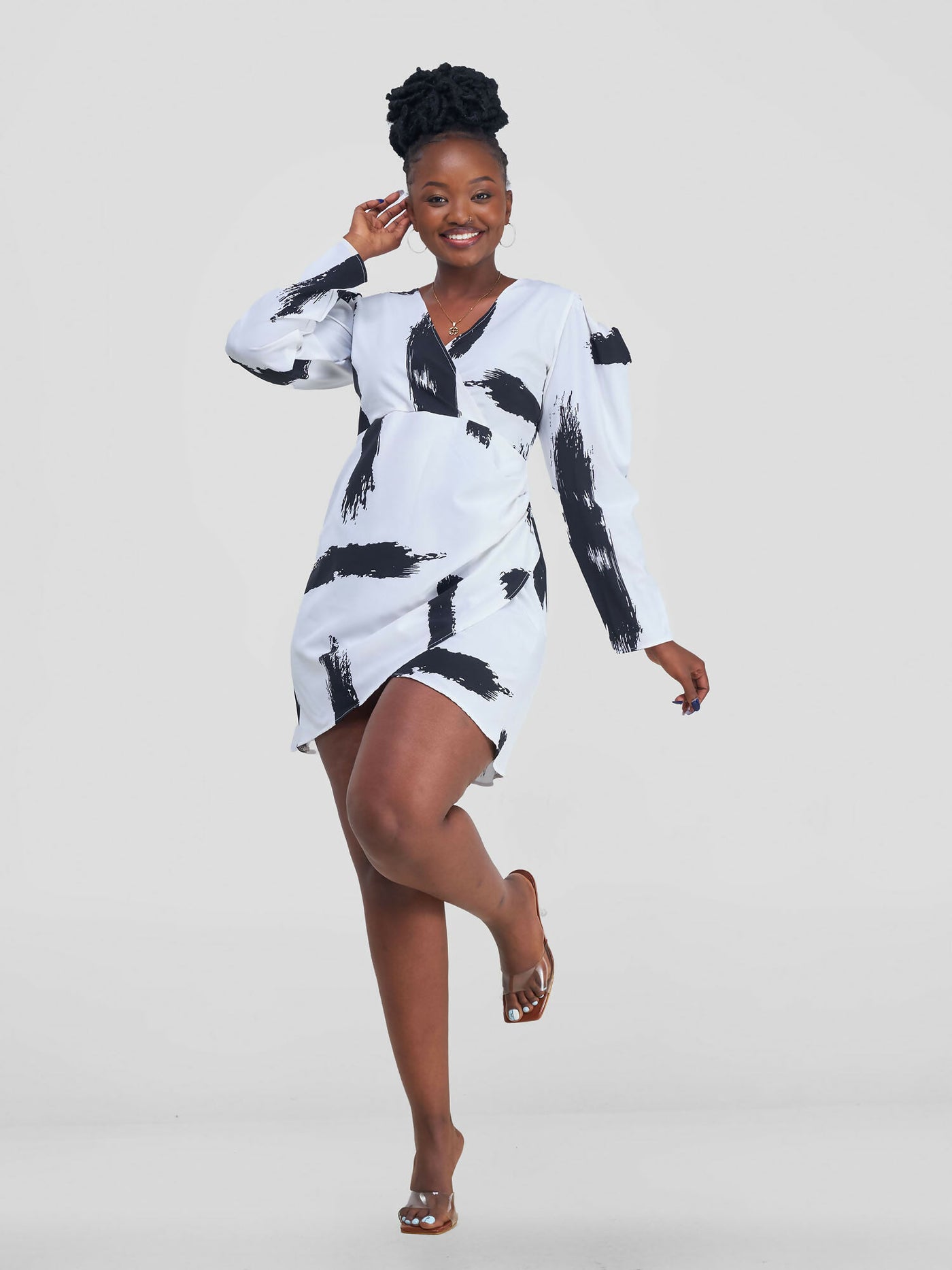 Elan CocoAfrike Olina Wrap Dress - Black / White Print