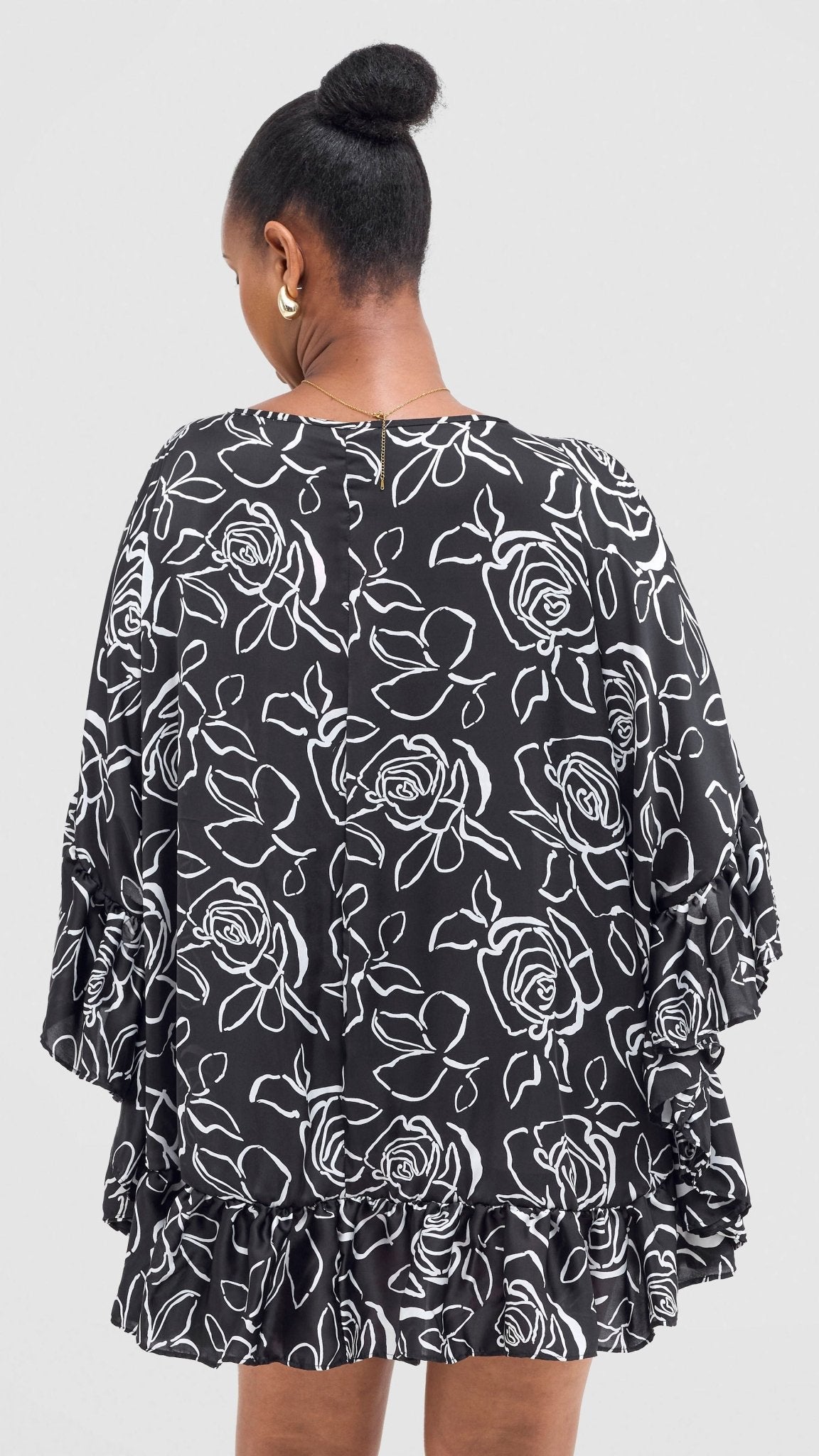 Vivo Chidii Tunic Dress With Frills - Black / White Print - Shopzetu