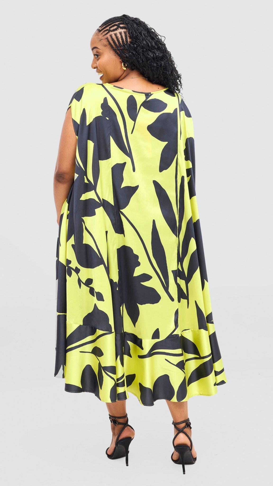 Vivo Samira Cape Dress - Lime / Dark Navy Voi Print - Shopzetu