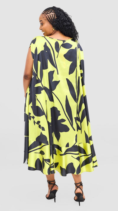 Vivo Samira Cape Dress - Lime / Dark Navy Voi Print - Shopzetu