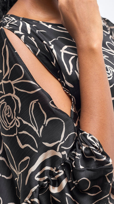 Vivo Chidii Tunic Dress With Frills - Black / Taupe Print - Shopzetu