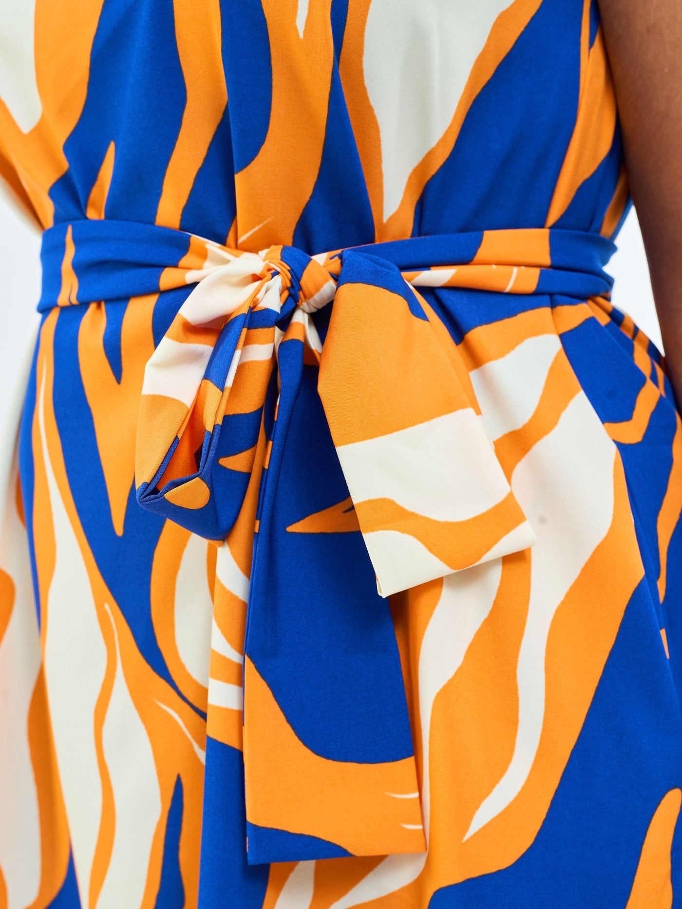 Vivo Basic Cap Sleeve Knee Length Tent Dress - Cobalt / Orange Capi Print - Shopzetu