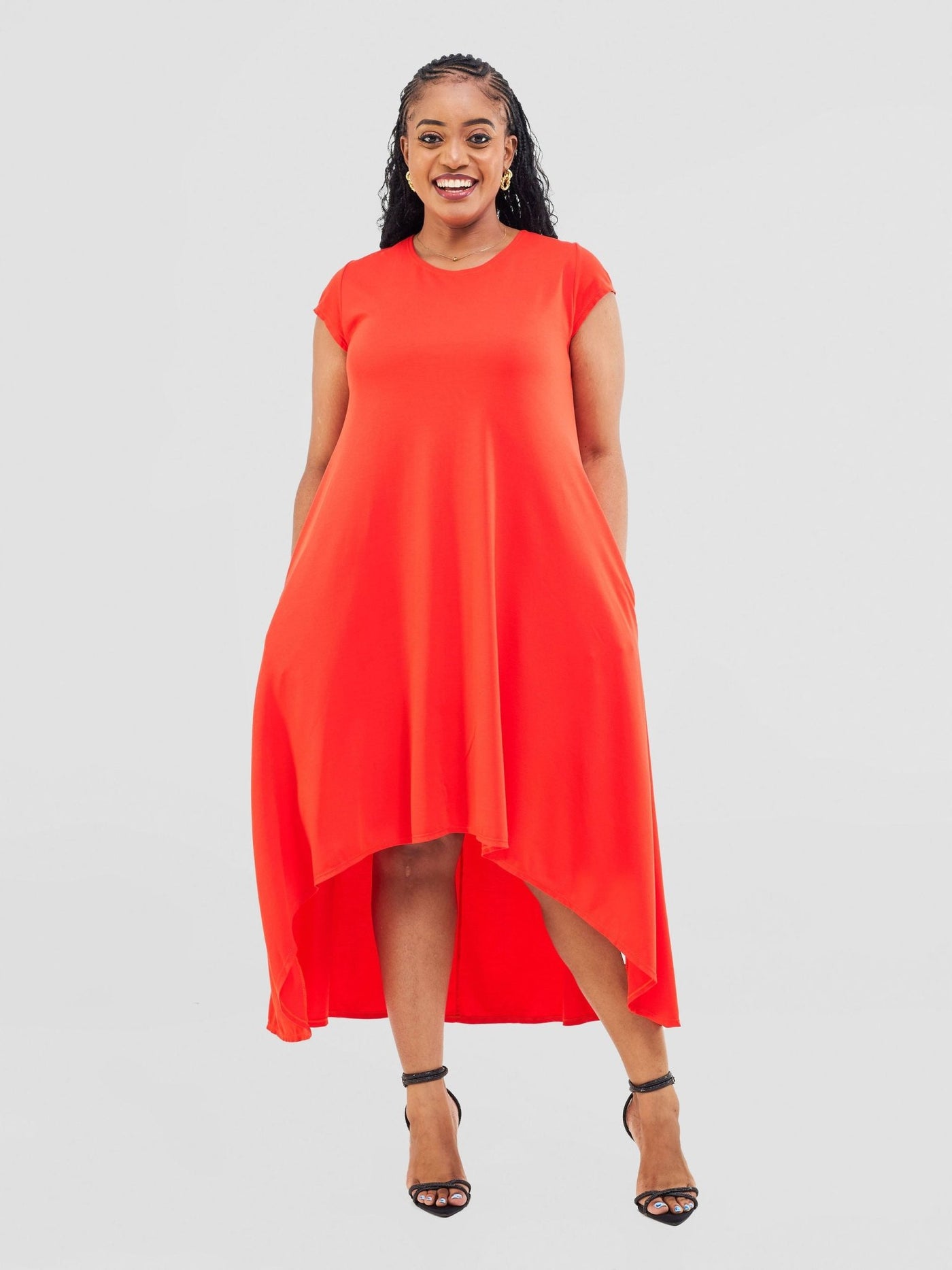 Vivo Ponte Back Pleat High Low Dress - Dark Orange - Shopzetu