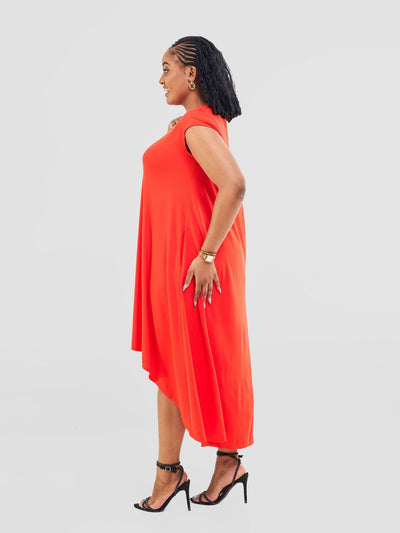 Vivo Ponte Back Pleat High Low Dress - Dark Orange - Shopzetu